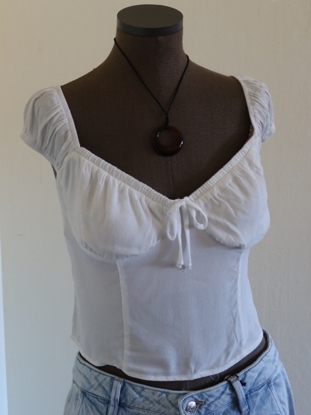 Cottagecore White Milkmaid Top with Cap Sleeves